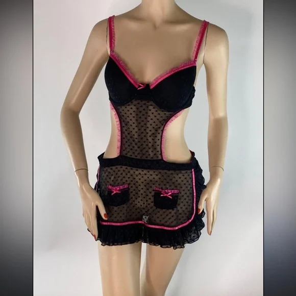 Victoria's Secret Sexy Little Things French Maid Lingerie 36C Push Up Bra  Teddy